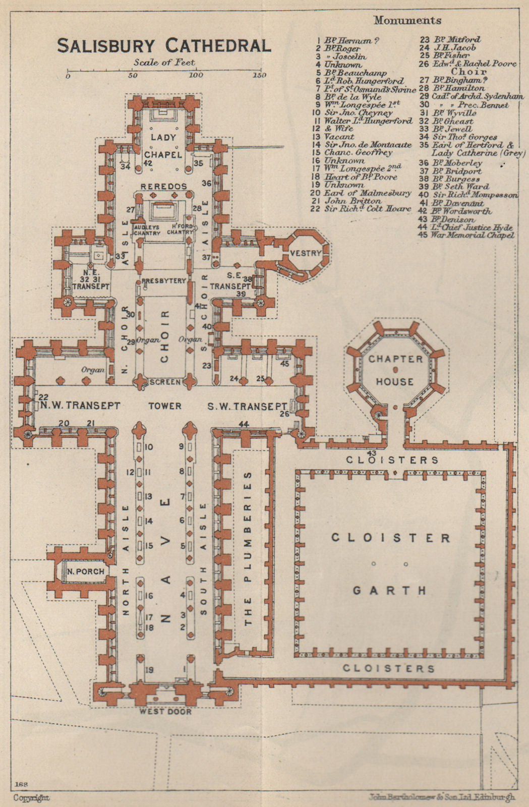 SALISBURY cathedral vintage floor plan. Wiltshire 1939 old vintage map chart